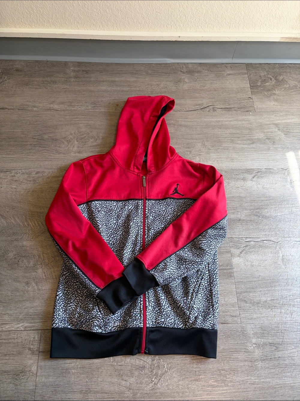 Jordan Red & Gray Elephant-Print Zip Hoodie with Black Trim